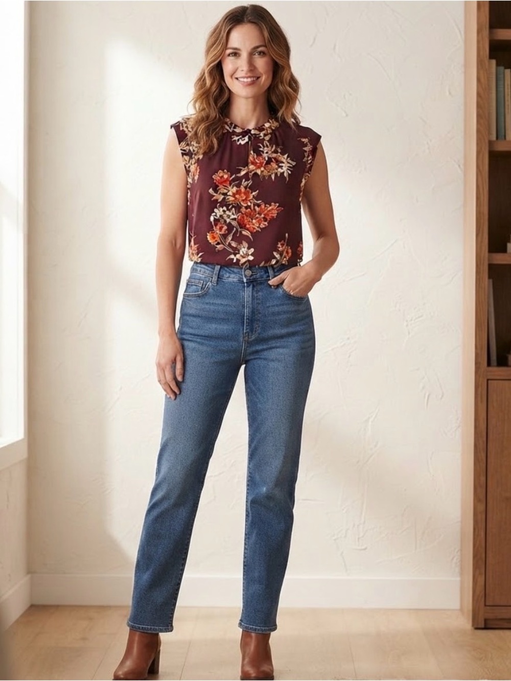 Daniel Rainn Burgundy Floral Blouse Size Small